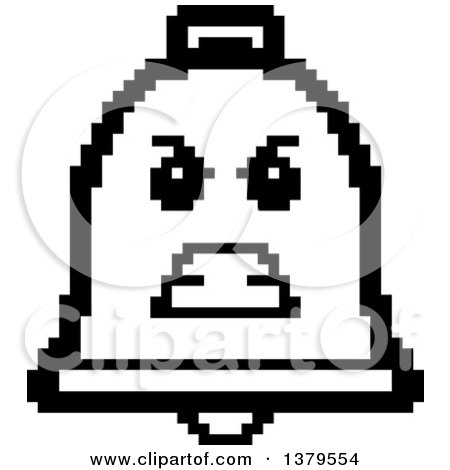 Clipart of a Black and White Mad Bell Character in 8 Bit Style - Royalty Free Vector Illustration by Cory Thoman