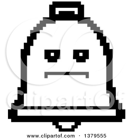 Clipart of a Black and White Serious Bell Character in 8 Bit Style - Royalty Free Vector Illustration by Cory Thoman