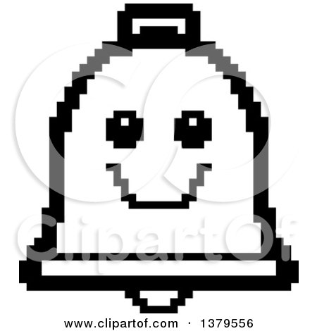 Clipart of a Black and White Happy Bell Character in 8 Bit Style - Royalty Free Vector Illustration by Cory Thoman