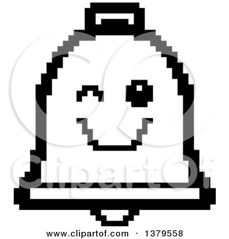 Clipart of a Black and White Winking Bell Character in 8 Bit Style - Royalty Free Vector Illustration by Cory Thoman