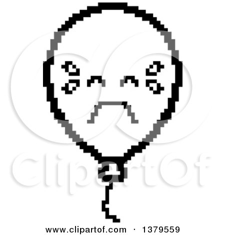 Clipart of a Black and White Crying Party Balloon Character in 8 Bit Style - Royalty Free Vector Illustration by Cory Thoman