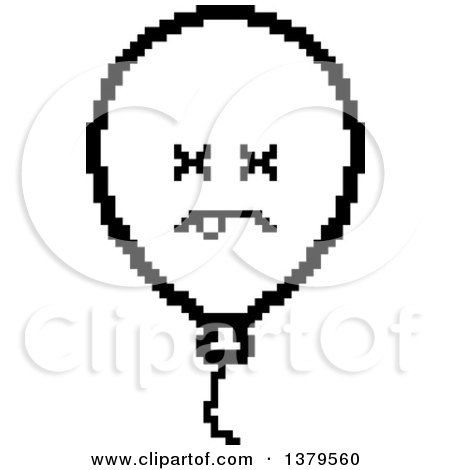 Clipart of a Black and White Dead Party Balloon Character in 8 Bit Style - Royalty Free Vector Illustration by Cory Thoman