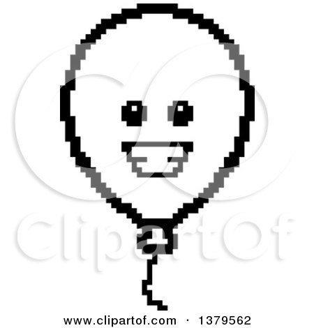 Clipart of a Black and White Happy Party Balloon Character in 8 Bit Style - Royalty Free Vector Illustration by Cory Thoman