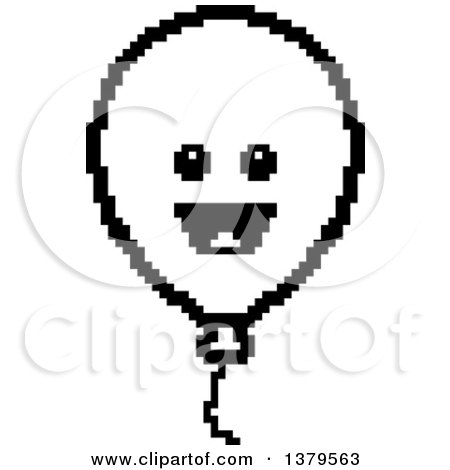 Clipart of a Black and White Happy Party Balloon Character in 8 Bit Style - Royalty Free Vector Illustration by Cory Thoman