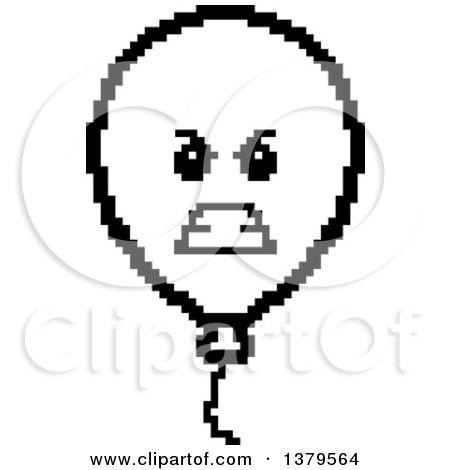 Clipart of a Black and White Mad Party Balloon Character in 8 Bit Style - Royalty Free Vector Illustration by Cory Thoman