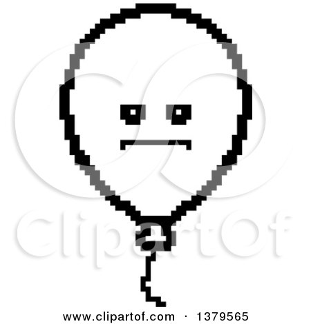 Clipart of a Black and White Serious Party Balloon Character in 8 Bit Style - Royalty Free Vector Illustration by Cory Thoman
