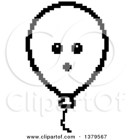 Clipart of a Black and White Surprised Party Balloon Character in 8 Bit Style - Royalty Free Vector Illustration by Cory Thoman