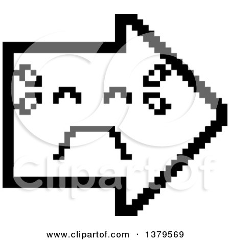 Clipart of a Black and White Crying Arrow in 8 Bit Style - Royalty Free Vector Illustration by Cory Thoman