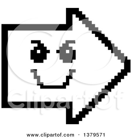 Clipart of a Black and White Grinning Evil Arrow in 8 Bit Style - Royalty Free Vector Illustration by Cory Thoman