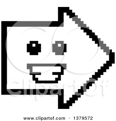 Clipart of a Black and White Grinning Arrow in 8 Bit Style - Royalty Free Vector Illustration by Cory Thoman