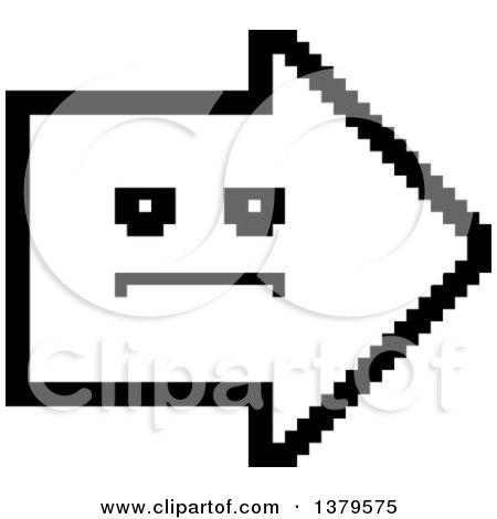 Clipart of a Black and White Serious Arrow in 8 Bit Style - Royalty Free Vector Illustration by Cory Thoman