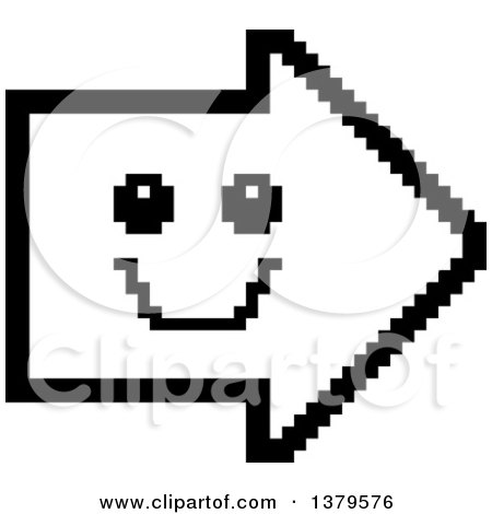 Clipart of a Black and White Happy Smiling Arrow in 8 Bit Style - Royalty Free Vector Illustration by Cory Thoman