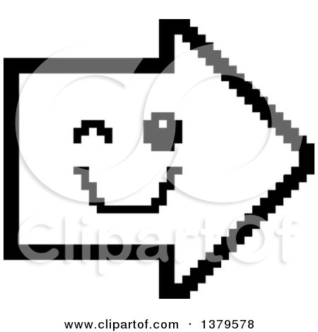 Clipart of a Black and White Winking Arrow in 8 Bit Style - Royalty Free Vector Illustration by Cory Thoman