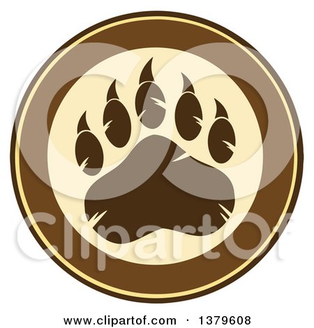 Clipart of a Grizzly Bear Paw on a Tan and Brown Circle - Royalty Free Vector Illustration by Hit Toon