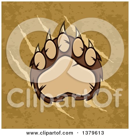 Clipart of a Grizzly Bear Paw over Slash Marks and Texture - Royalty Free Vector Illustration by Hit Toon
