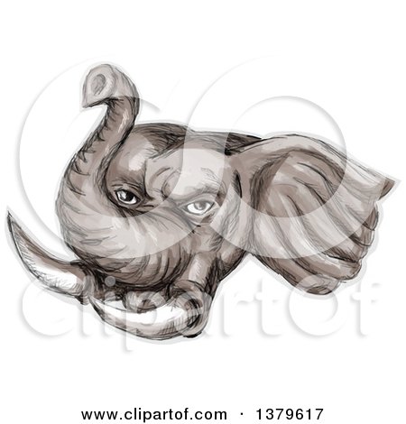 Clipart of a Watercolor Styled African Elephant Head - Royalty Free Vector Illustration by patrimonio