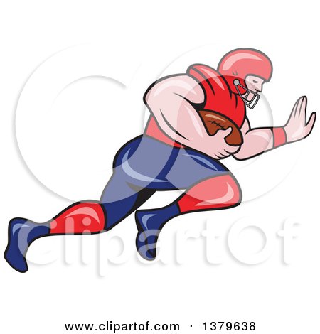 Clipart of a Cartoon White Male American Football Player Charging with the Ball - Royalty Free Vector Illustration by patrimonio