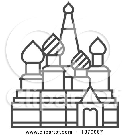 Clipart of a Grayscale Cathedral of Vasily the Blessed - Royalty Free Vector Illustration by elena