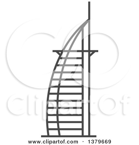 Clipart of a Grayscale Burj Al Arab - Royalty Free Vector Illustration by elena