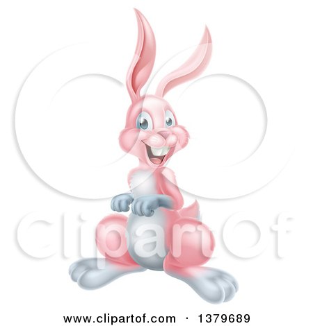 Clipart of a Happy Pink Bunny Rabbit - Royalty Free Vector Illustration by AtStockIllustration