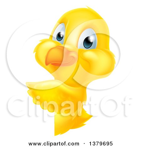 Clipart of a Cute Yellow Easter Chick Pointing Around a Sign - Royalty Free Vector Illustration by AtStockIllustration
