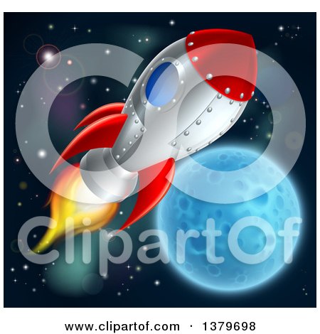 Clipart of a Rocket Ship over a Full Moon - Royalty Free Vector Illustration by AtStockIllustration
