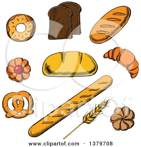 Clipart of Sketched Bread and Pastries - Royalty Free Vector Illustration by Vector Tradition SM
