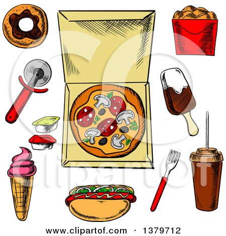 Clipart of Sketched Fast Foods - Royalty Free Vector Illustration by Vector Tradition SM