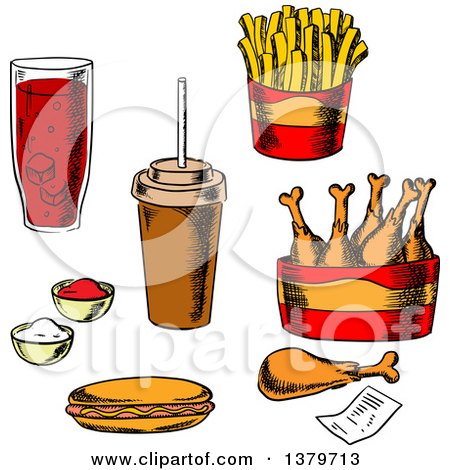 Clipart of Sketched Fast Foods - Royalty Free Vector Illustration by Vector Tradition SM