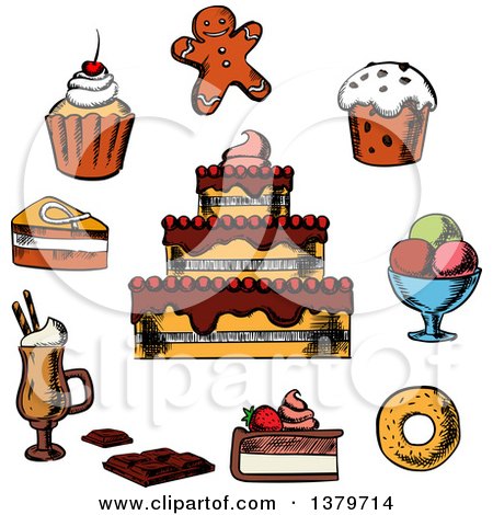 Clipart of Sketched Desserts - Royalty Free Vector Illustration by Vector Tradition SM