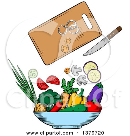 Clipart of a Sketched Salad and Ingredients - Royalty Free Vector Illustration by Vector Tradition SM