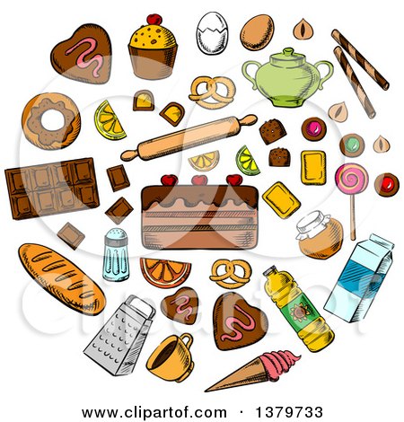 Clipart of a Sketched Circle of Food - Royalty Free Vector Illustration by Vector Tradition SM