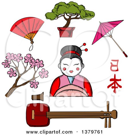 Clipart of Sketched Japanese Icons - Royalty Free Vector Illustration by Vector Tradition SM