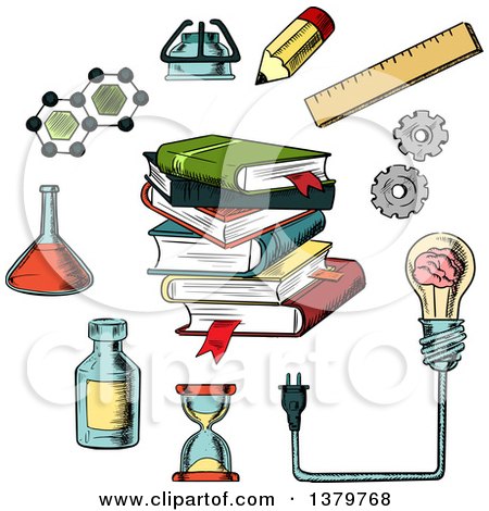 Clipart of Sketched Knowledge, Science and Education Elements - Royalty Free Vector Illustration by Vector Tradition SM