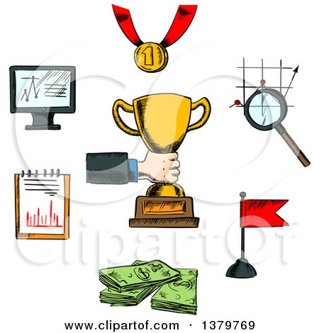 Clipart of Sketched Finance and Business Items - Royalty Free Vector Illustration by Vector Tradition SM