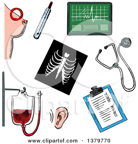 Clipart of Sketched Medical Elements - Royalty Free Vector Illustration by Vector Tradition SM