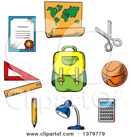 Clipart of Sketched School Items - Royalty Free Vector Illustration by Vector Tradition SM