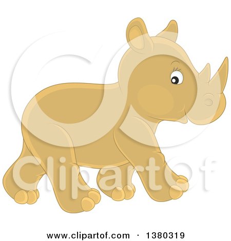 Clipart of a Cute Tan Baby Rhinoceros Walking - Royalty Free Vector Illustration by Alex Bannykh