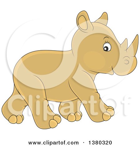 Clipart of a Cute Baby Rhinoceros Walking - Royalty Free Vector Illustration by Alex Bannykh