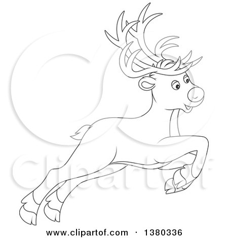 Clipart of a Black and White Cute Leaping Reindeer - Royalty Free Vector Illustration by Alex Bannykh