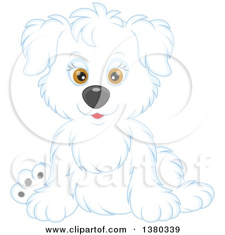 Clipart of a Cute White Puppy Sitting - Royalty Free Vector Illustration by Alex Bannykh