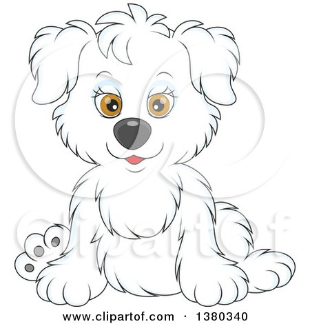 Clipart of a Cute White Puppy Dog Sitting - Royalty Free Vector Illustration by Alex Bannykh