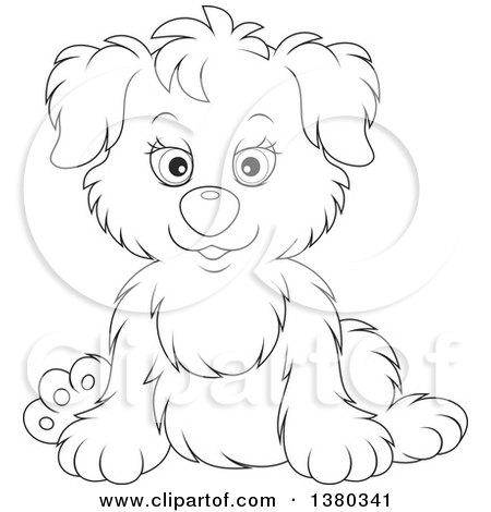 Clipart of a Black and White Puppy Dog Sitting - Royalty Free Vector Illustration by Alex Bannykh