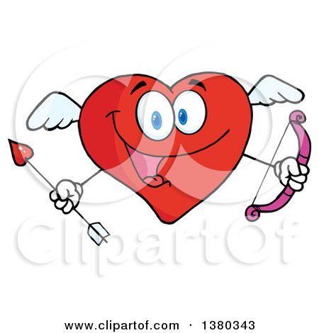 Clipart of a Heart Character Cupid Holding a Bow and Arrow - Royalty Free Vector Illustration by Hit Toon
