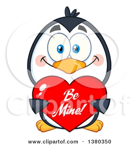 Clipart of a Cute Valentines Day Penguin Holding a Be Mine Love Heart - Royalty Free Vector Illustration by Hit Toon