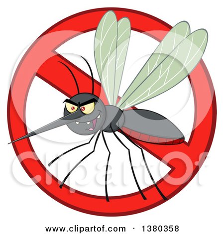 Clipart of a Grinning Evil Mosquito in a Prohibited Symbol - Royalty Free Vector Illustration by Hit Toon