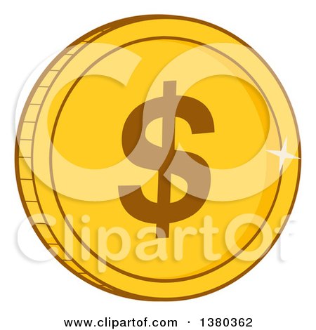 Clipart of a Shiny Gold USD Dollar Coin - Royalty Free Vector Illustration by Hit Toon