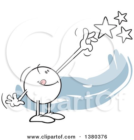 Clipart of a Moodie Character Reaching for the Stars, over Blue - Royalty Free Vector Illustration by Johnny Sajem