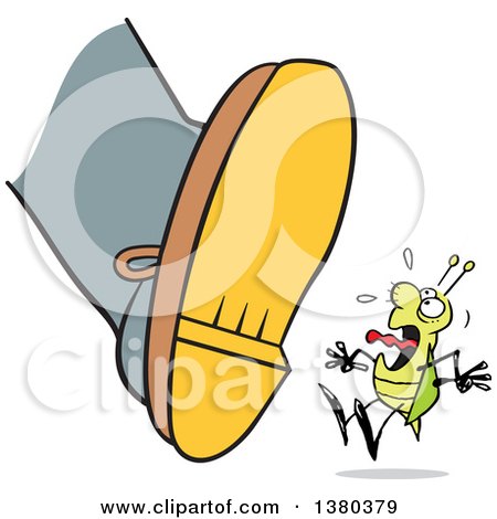 Clipart of a Bug Screaming As a Foot Comes Closer to Stepping on Him - Royalty Free Vector Illustration by Johnny Sajem