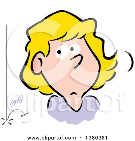 Clipart of a Blond Caucasian Woman Hearing a Pin Drop in the Silence - Royalty Free Vector Illustration by Johnny Sajem